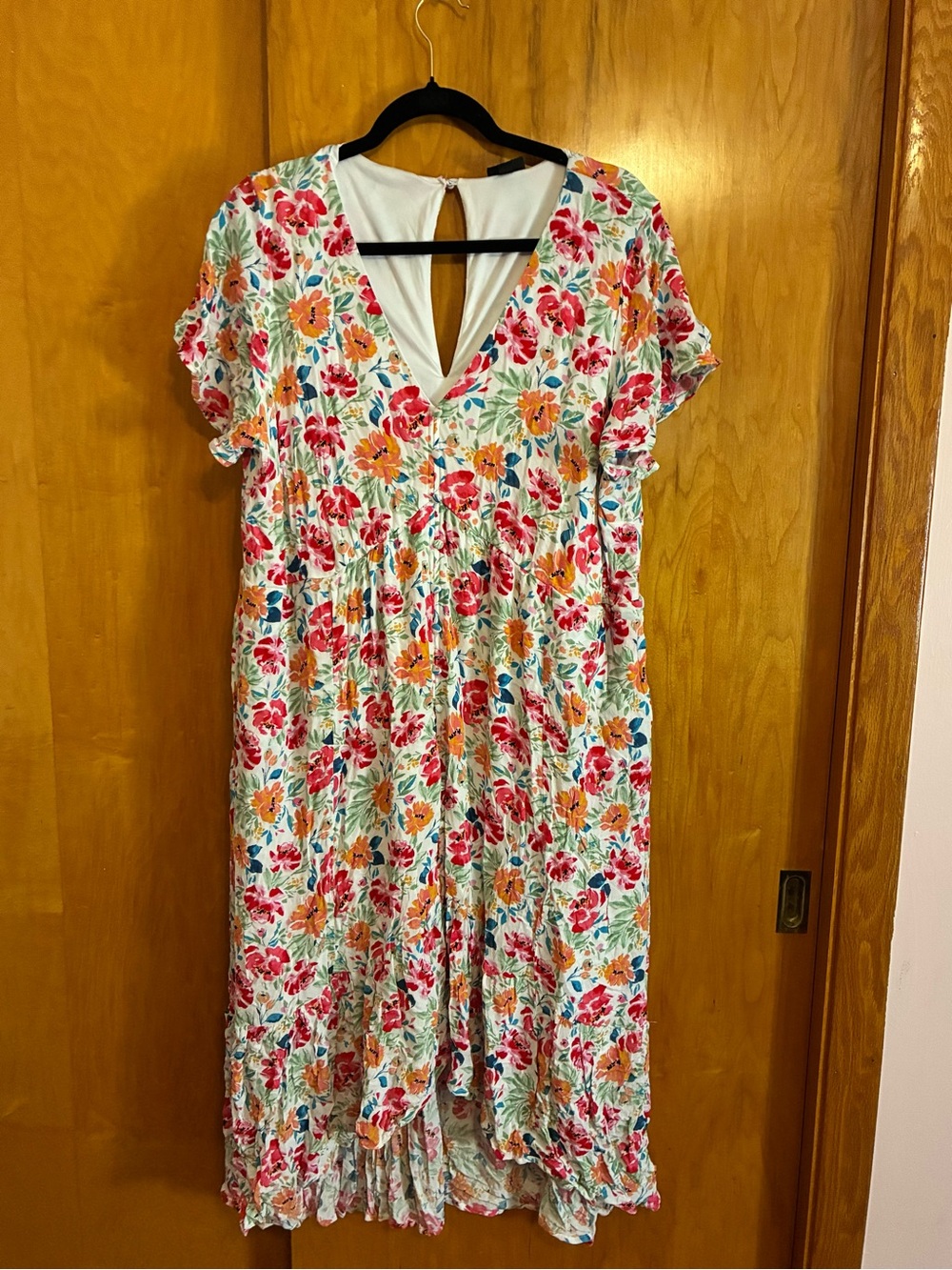 torrid White Floral Midi Dress with Pink & Orange Blooms